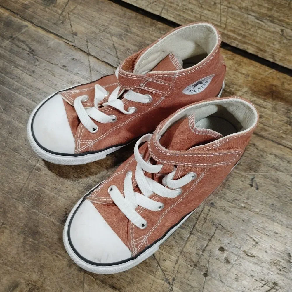 Converse All Star Youth Infant Sz 10 Sneakers Shoes High Top Brown Elastic Laces